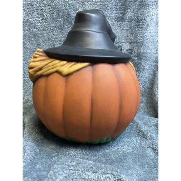 Halloween Vintage 1978 Pumpkin With Hat Ceramic, Hand Painted, Scarecrow Pumpkin - Picture 4 of 9